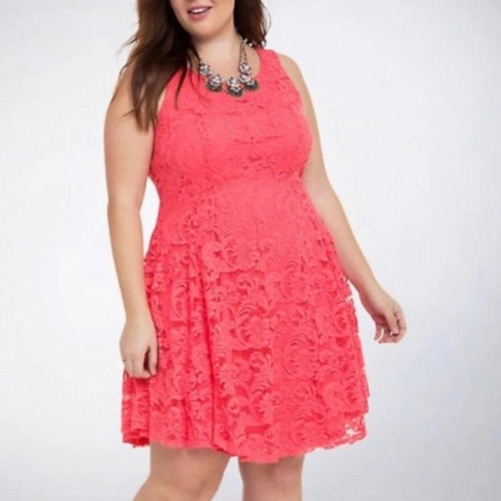 Torrid Coral Pink Floral Lace‎ Sleeveless Fit and Flare Dress NWT Size 22